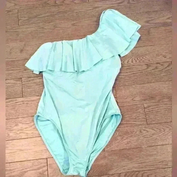 Tropic  Frill One Shoulder Ruffle Swimsuit in Aqua - size medium - Picture 4 of 6